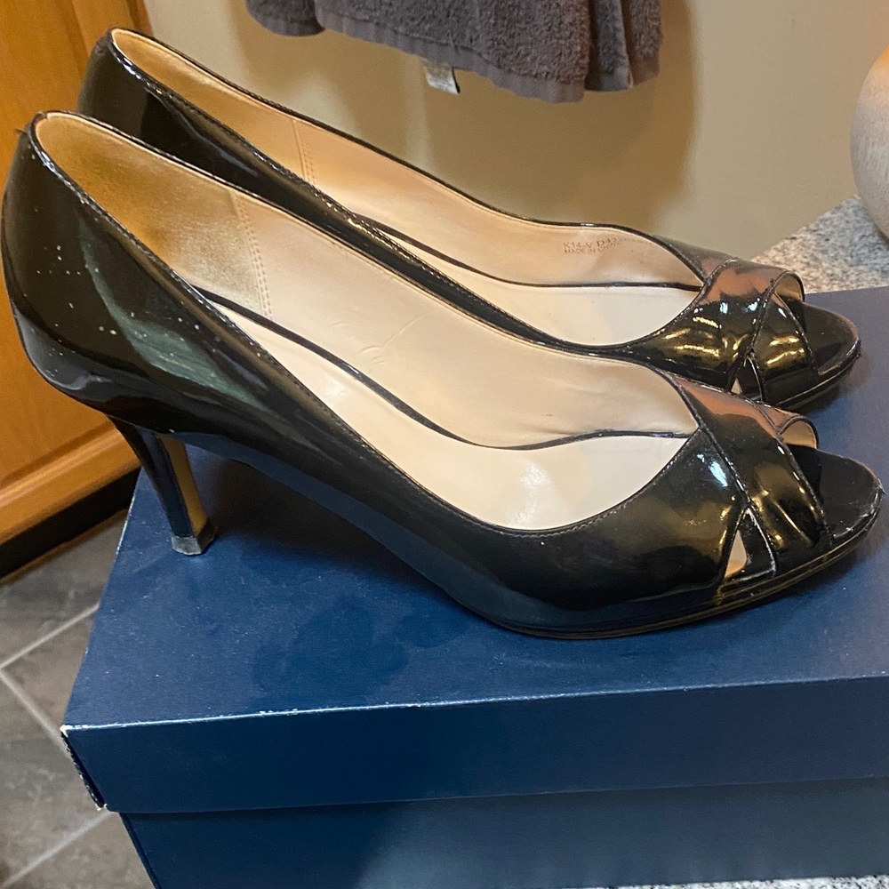 Cole Haan Glossy Black Peep-Toe Heels